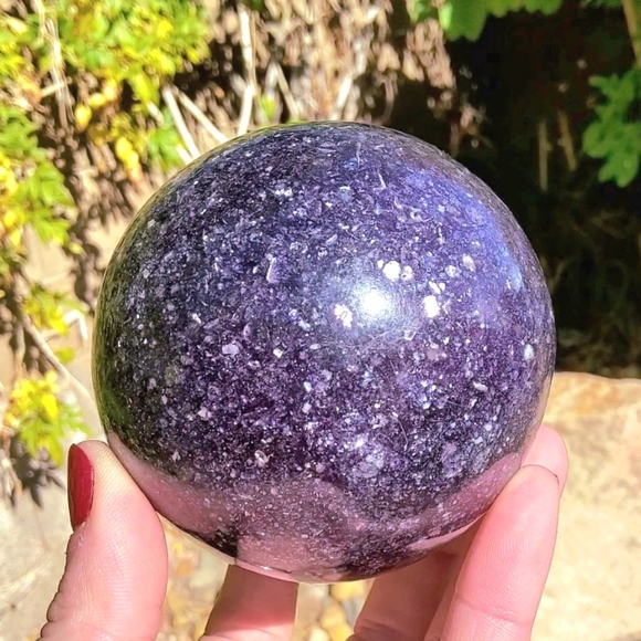 Big Ultra Sparkly Dark Purple Lepidolite Sphere - Picture 13 of 17
